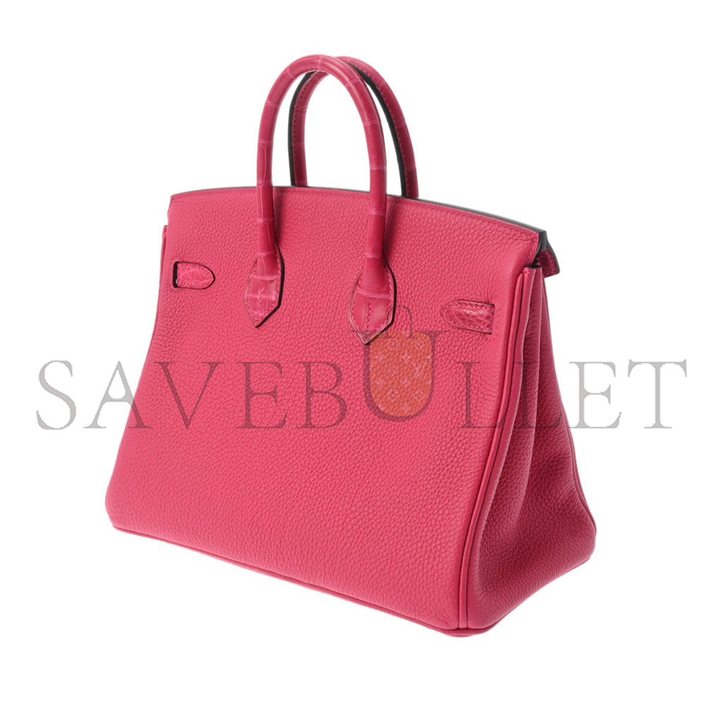 HERMÈS MASTER BIRKIN 25 CROCODILE AND TOGO LEATHER ARABIAN NIGHTS PURPLE SILVER BUCKLE H076216CK34 (25*20*13cm)